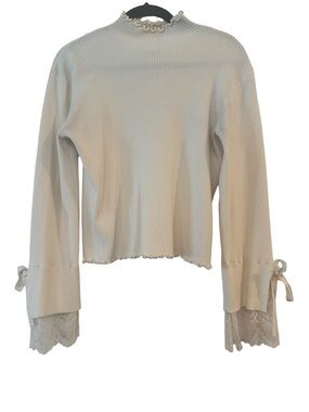 Altar'd State Cream Ruffled Mock Neck Ribbed Top